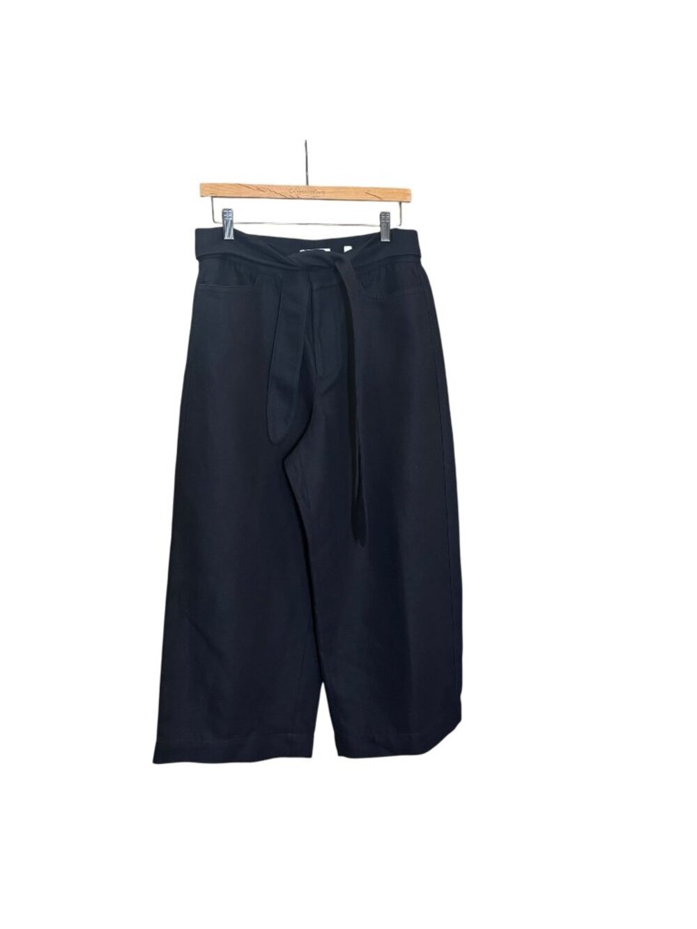 VINCE Black Wide Leg Belted High Rise Cotton Linen Pants 8